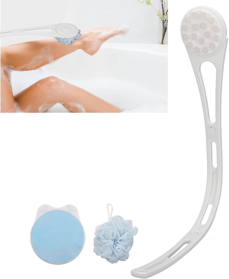klarako Multifunctional Long Handle Shower Brush Set, Including 3 Handles/1 Sponge Brush Head/1 Loofah Mesh Brush Head And 1 Massage Brush Head, Skin Exfoliating Bath Back Sponge Scrubber Brush - Image 5