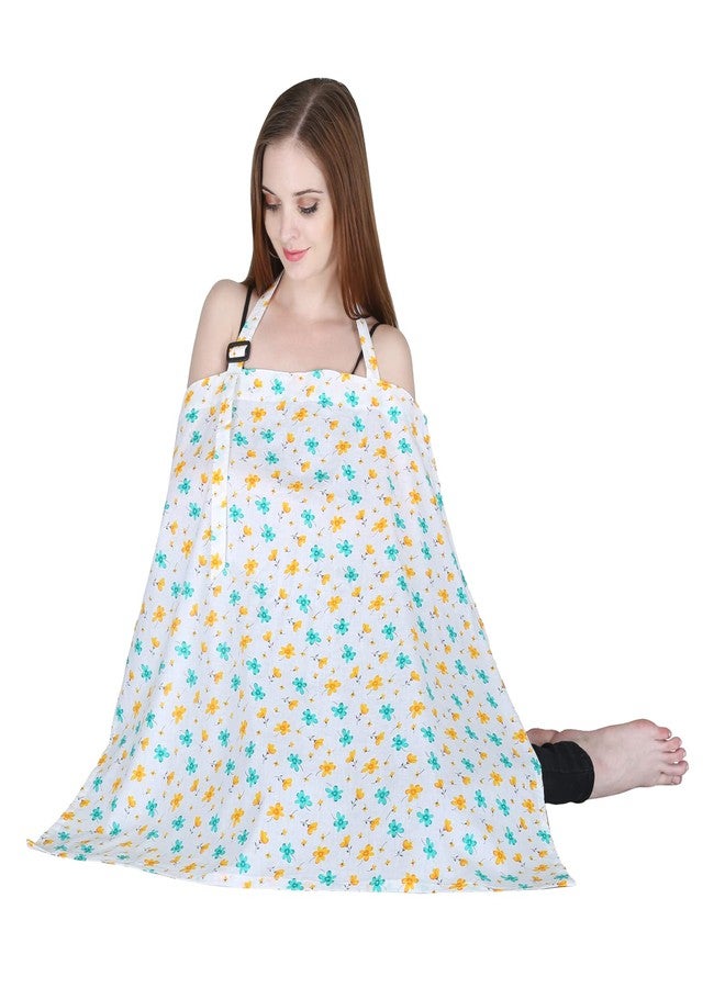 Switchon Feeding Apron Cover Maternity Cover 100% Cotton Maternity Breastfeeding for Mothers (White-Yellow) - Image 4