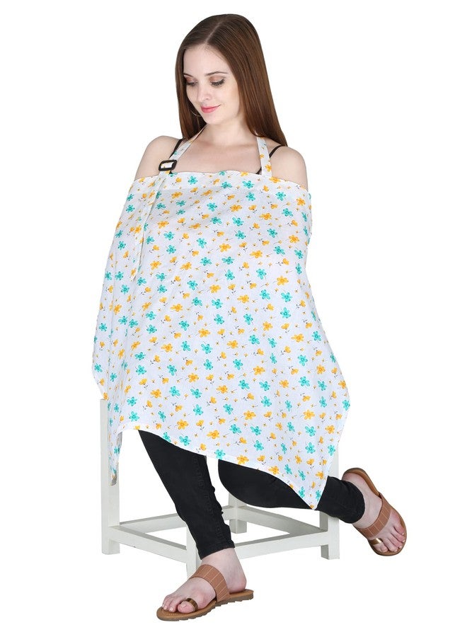 Switchon Feeding Apron Cover Maternity Cover 100% Cotton Maternity Breastfeeding for Mothers (White-Yellow) - Image 1