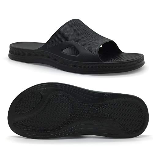 FUNKYMONKEY Bathroom Shower Sandal Mens Womens Indoor Home Beach Non Slip Slippers (12 M US, Dark Black) - Image 3