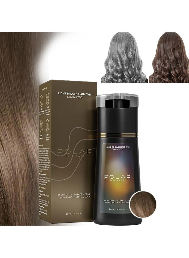 POLAR Hair Dye Shampoo, Natural Hair Color Shampoo For Gray Hair Coverage, Haircare Suitable For Women & Men 200ml (Light Brown) - Image 1