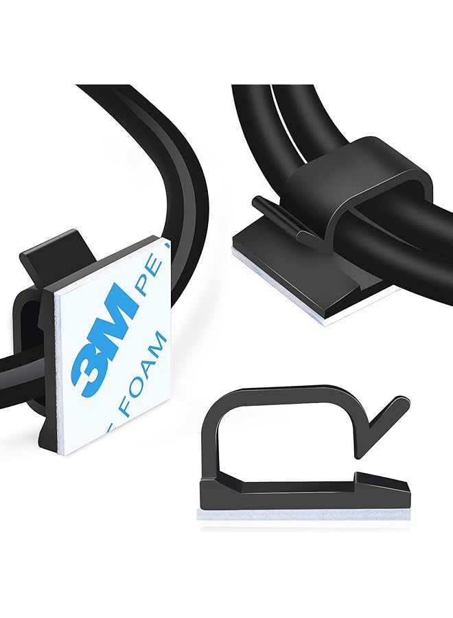 Green Tiger 100PCS Adhesive Cable Clips, Wire Organizer Cord Management, Cable Staples Outdoor Strong Cord Clips for Wall, Desk, Christmas Lights, String Lights, TV PC Ethernet Cable, Black Small - Image 1