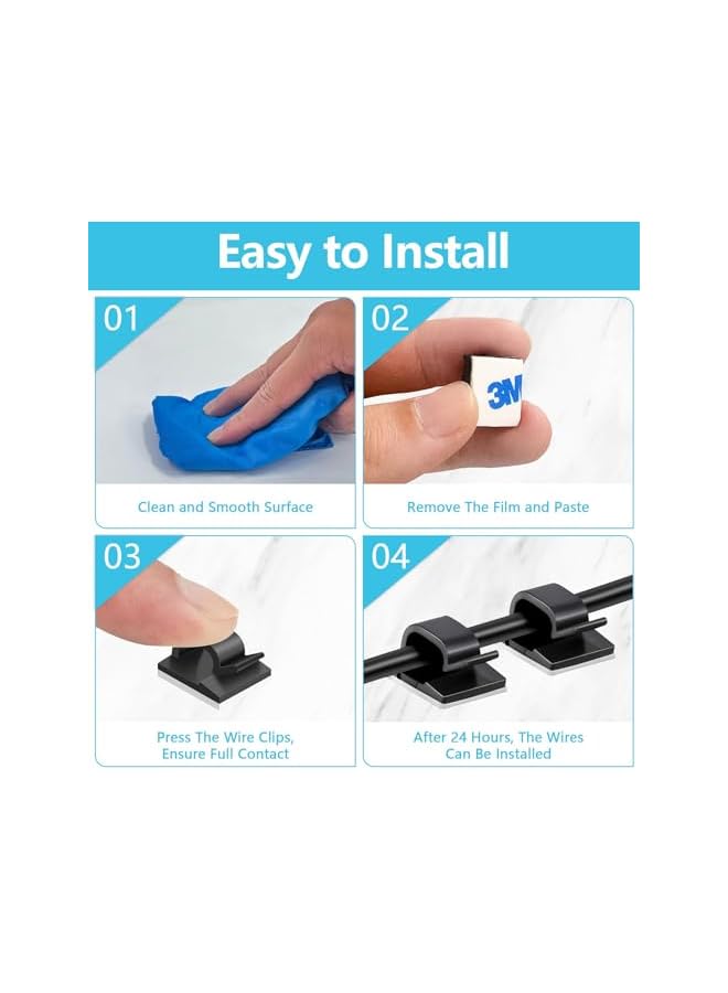 Green Tiger 100PCS Adhesive Cable Clips, Wire Organizer Cord Management, Cable Staples Outdoor Strong Cord Clips for Wall, Desk, Christmas Lights, String Lights, TV PC Ethernet Cable, Black Small - Image 3