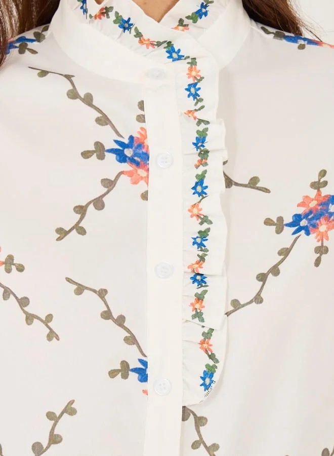 Take Two Take Two All-Over Print High Neck Buttoned Shirt