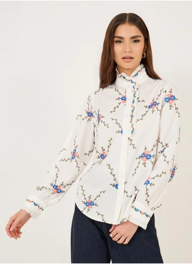 Luxewave All-Over Print High Neck Buttoned Shirt