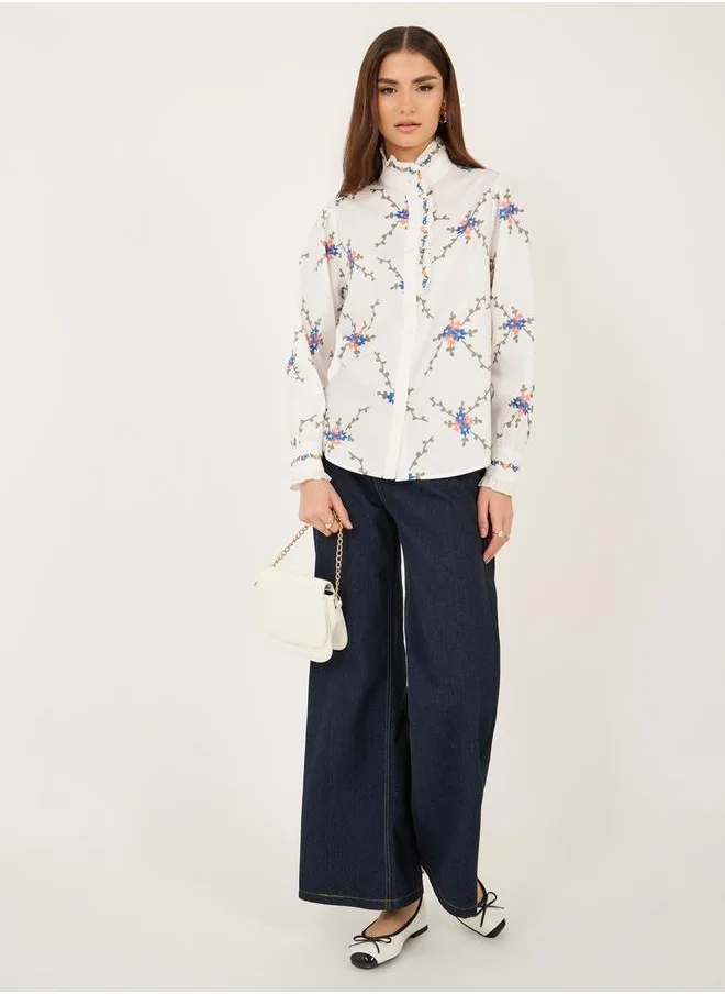 Luxewave All-Over Print High Neck Buttoned Shirt