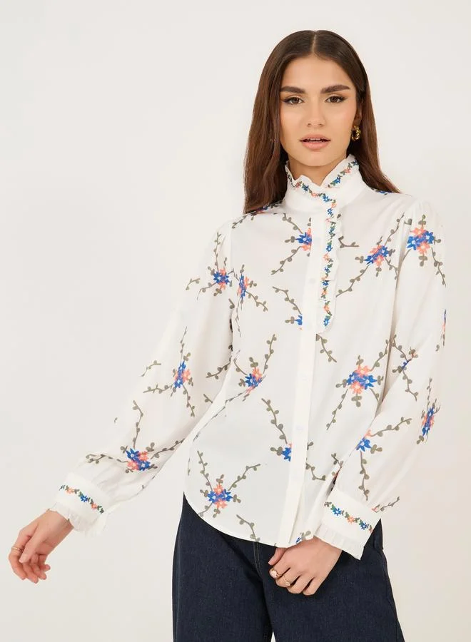 Take Two Take Two All-Over Print High Neck Buttoned Shirt