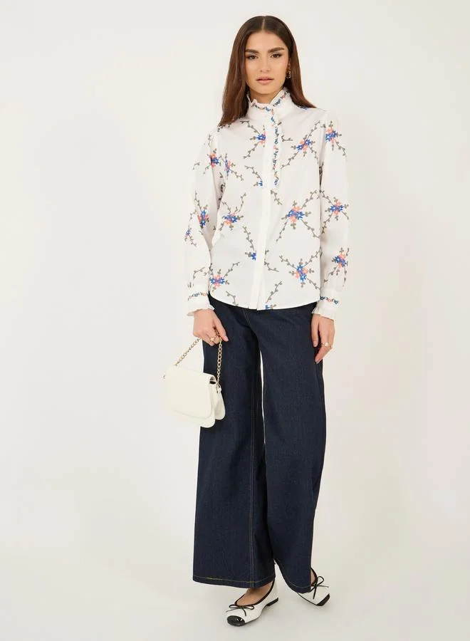 Take Two Take Two All-Over Print High Neck Buttoned Shirt