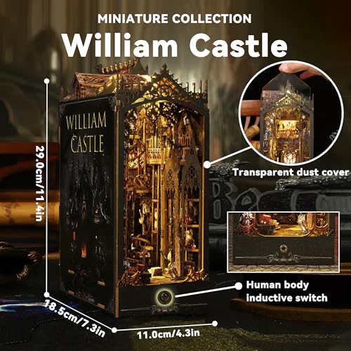 Flever DIY Dollhouse Booknook Book Nook Miniature Kit for Bookshelf Insert Decor Crafts for Adults and Teens 3D Wooden Puzzle Bookends with Sensor Led Light William Castle - Image 5