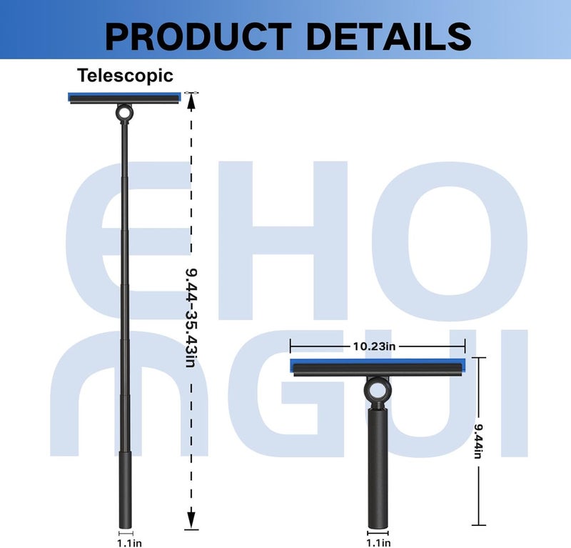 EHOMGUI Shower Squeegee for Glass Doors Cleaning, Window Cleaner with Long Extension Pole, Extendable Telescopic Squeegee for Home Cleaning, Bathromm, Floor, Sliding Door, Tile Wall, Car Windows - Image 2
