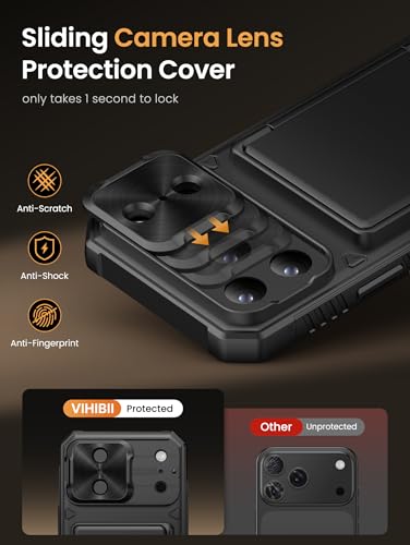 Vihibii for iPhone 17 Pro Case Wallet with Card Holder (4 Cards) [RFID Blocking] & Slide Camera Cover, Military Grade Drop Protection, Rugged Hard Back & Silicone Edge Phone Case 6.3" 5G 2025, Black - Image 4