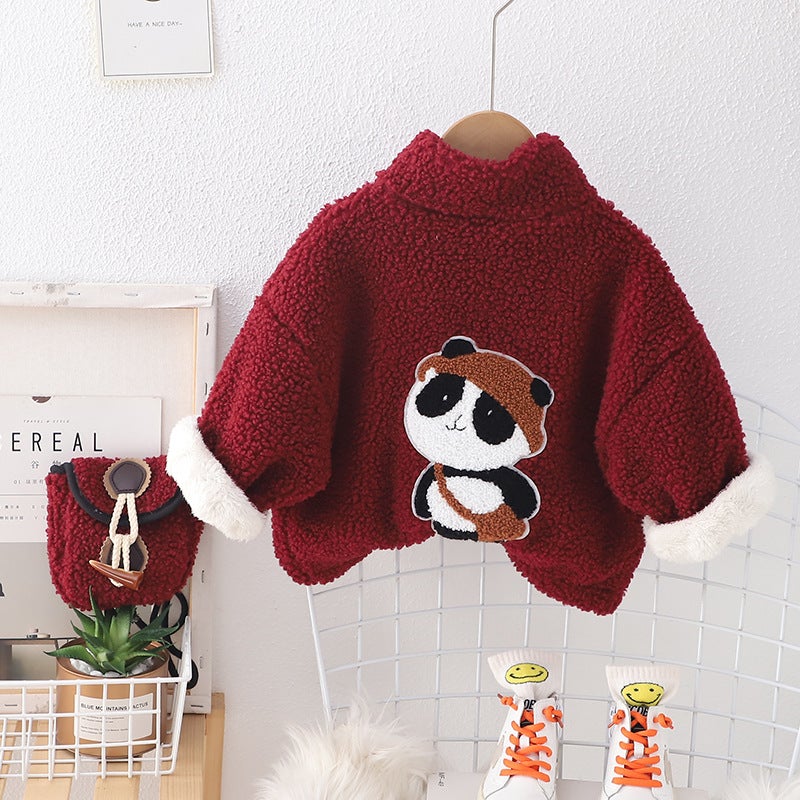 Boys' Winter Clothing Fleece-Lined Coat 2023 New Western Style Baby Boys' Fleece-Lined Thickened Cartoon Granular Fleece Coat Fashionable - Image 5