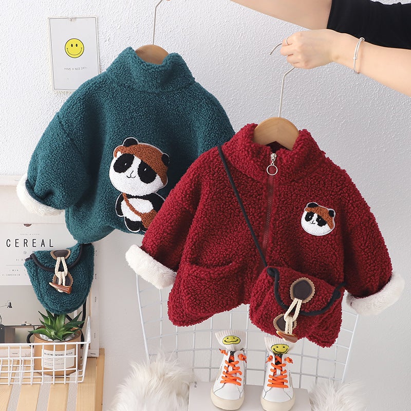Boys' Winter Clothing Fleece-Lined Coat 2023 New Western Style Baby Boys' Fleece-Lined Thickened Cartoon Granular Fleece Coat Fashionable - Image 2