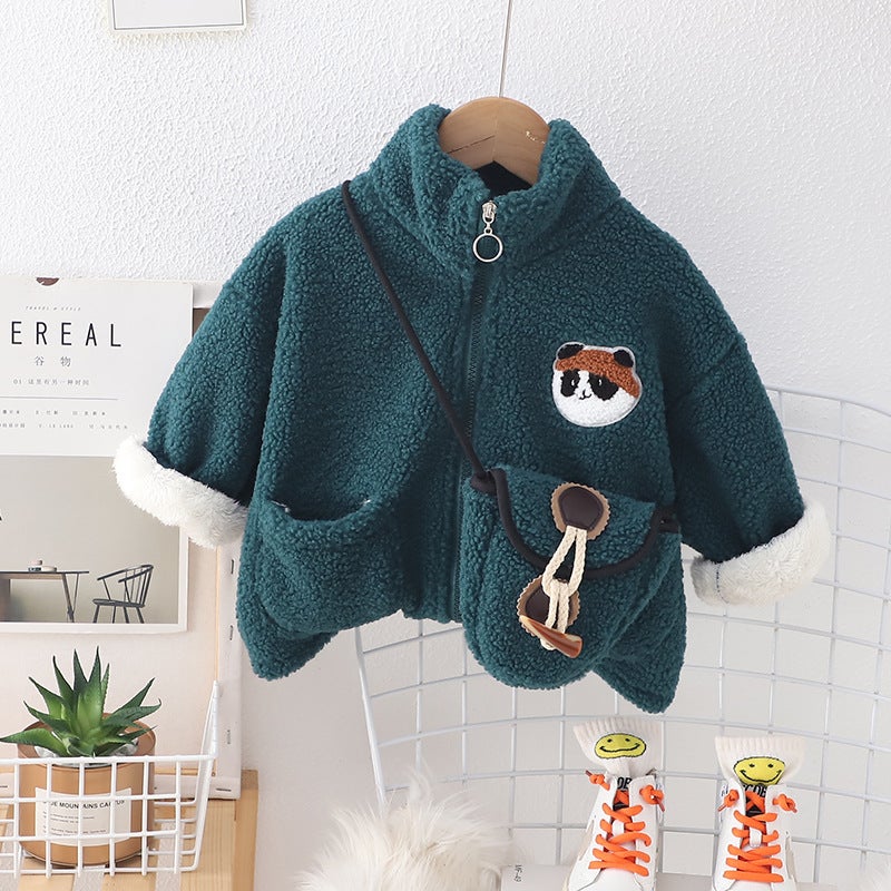 Boys' Winter Clothing Fleece-Lined Coat 2023 New Western Style Baby Boys' Fleece-Lined Thickened Cartoon Granular Fleece Coat Fashionable - Image 1
