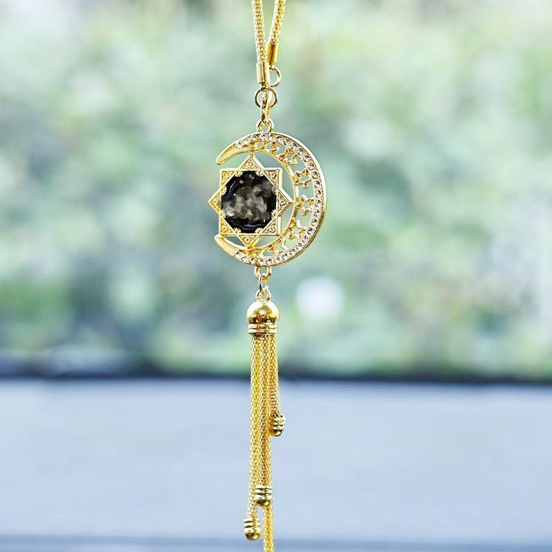 Zinc Alloy Car Pendant with Double-Sided Diamond-Inlaid Star and Moon Design - Premium Customizable Ornament