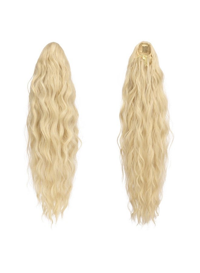 فيشبن وصلات ذيل الحصان الطويلة، 26 بوصة، وصلات شعر ذيل الحصان المجعدة والمتموجة، وصلات شعر صناعية للنساء، أشقر بلاتيني - Image 1