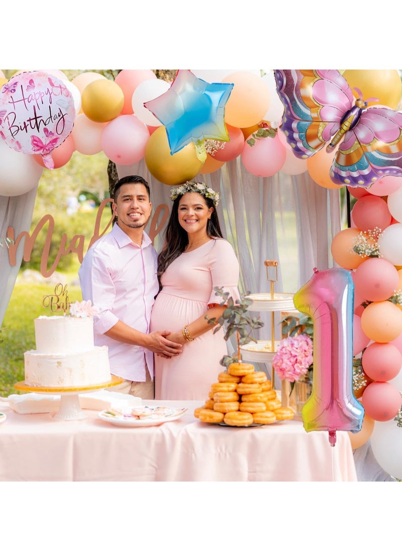 Excefore Butterfly Balloon, 6 Pcs Huge Colorful Butterfly Balloons, Number 1 Foil Mylar Balloon Kids Fairy Baby Shower Favor Butterfly Flower Theme Party Supplies Decor - Image 3