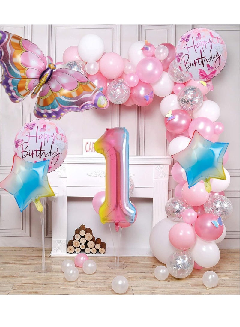 Excefore Butterfly Balloon, 6 Pcs Huge Colorful Butterfly Balloons, Number 1 Foil Mylar Balloon Kids Fairy Baby Shower Favor Butterfly Flower Theme Party Supplies Decor - Image 5