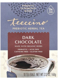 teeccino Prebiotic Herbal Tea Dark Chocolate Caffeine Free 10 Tea Bags 2.12 oz (60 g) 