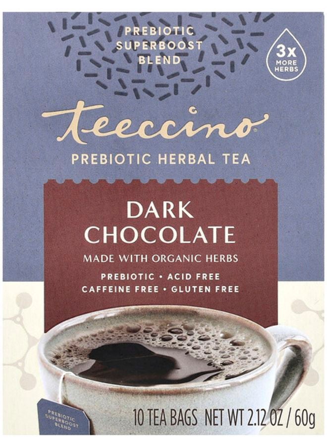 teeccino Prebiotic Herbal Tea Dark Chocolate Caffeine Free 10 Tea Bags 2.12 oz (60 g)