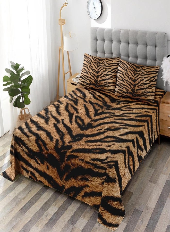 Pamnest Full Size Bed Sheet Sets, Tiger Stripes Soft Microfiber 4 Pcs Bedding Sets for Kids and Adults Bedroom Bed Decor, Vintage Flat, Fitted Sheet and 2 Pillowcases - Image 2