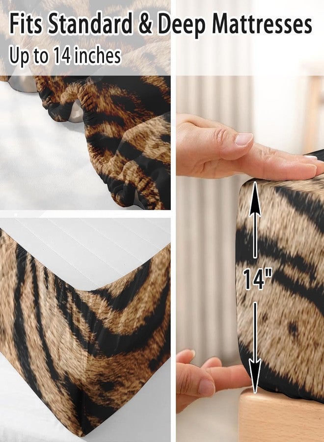 Pamnest Full Size Bed Sheet Sets, Tiger Stripes Soft Microfiber 4 Pcs Bedding Sets for Kids and Adults Bedroom Bed Decor, Vintage Flat, Fitted Sheet and 2 Pillowcases - Image 5