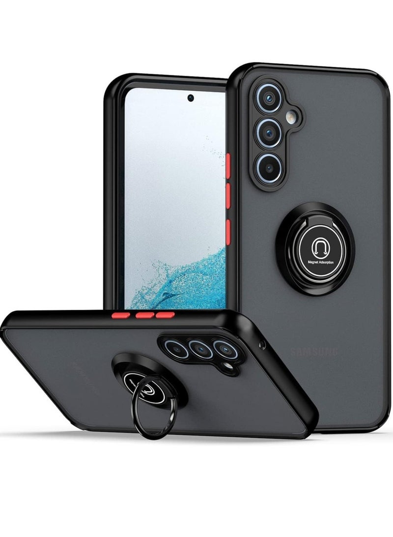 Shockproof Galaxy A54 5G Case with Metal Ring Kickstand – Magnetic Car Mount Holder, Matte Hard Back Bumper Cover (Black/Grey) - Image 1