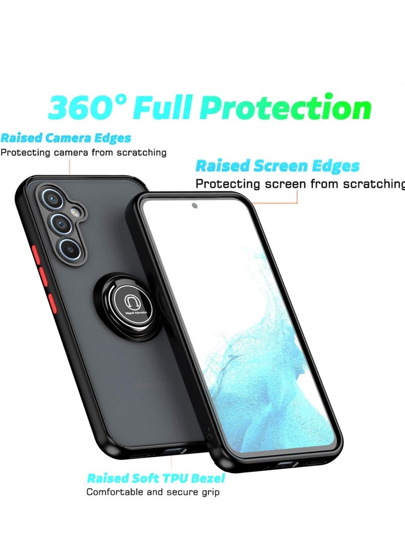 Shockproof Galaxy A54 5G Case with Metal Ring Kickstand – Magnetic Car Mount Holder, Matte Hard Back Bumper Cover (Black/Grey) - Image 5