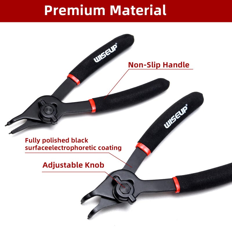 WISEUP 12 Pcs Snap Ring Pliers Set, Heavy Duty Internal/External Circlip Pliers Kit tool, Straight/Bent Jaw Tips with Storage Case for C-Clip Ring Remover - Image 5