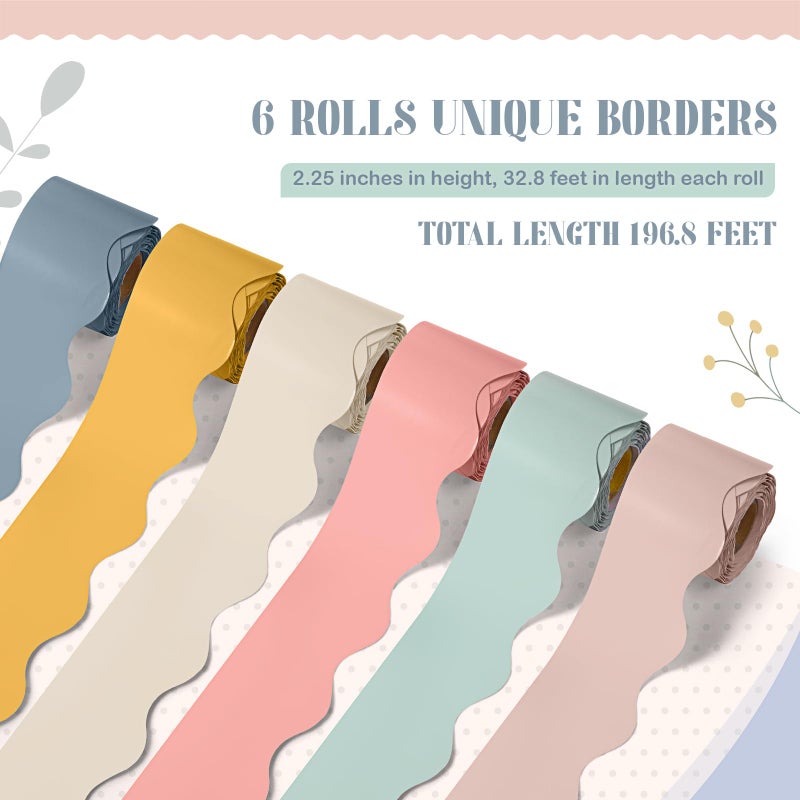 TaoBary تاو باري 6 لفات 196.8 قدم حدود ملونة للوحة الإعلانات، زينة حواف لوحة الإعلانات المموجة لتزيين الفصول الدراسية للعودة إلى المدرسة (ألوان الهيبي بوهو) - Image 2