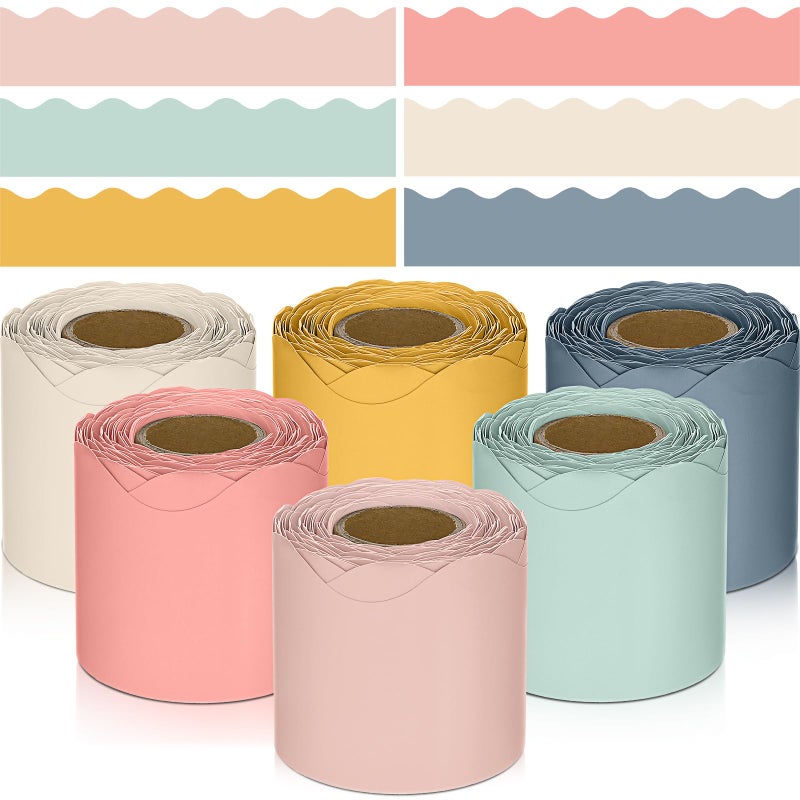 TaoBary تاو باري 6 لفات 196.8 قدم حدود ملونة للوحة الإعلانات، زينة حواف لوحة الإعلانات المموجة لتزيين الفصول الدراسية للعودة إلى المدرسة (ألوان الهيبي بوهو) - Image 1