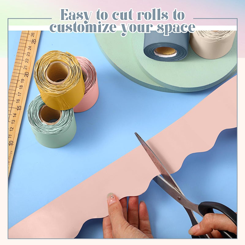 TaoBary تاو باري 6 لفات 196.8 قدم حدود ملونة للوحة الإعلانات، زينة حواف لوحة الإعلانات المموجة لتزيين الفصول الدراسية للعودة إلى المدرسة (ألوان الهيبي بوهو) - Image 4