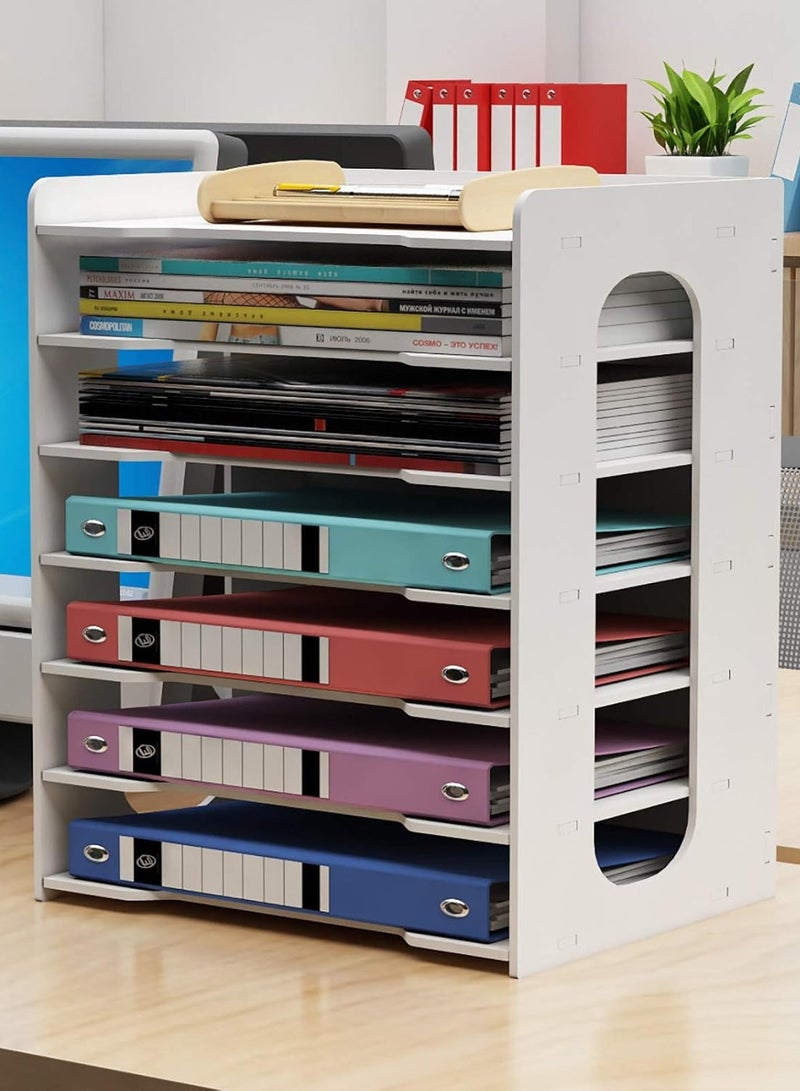 TPGP A4 Document Organizer Tray with 7 Storage Compartments - PVC Desk File Holder for Office, Study, and School Supplies  - Image 1