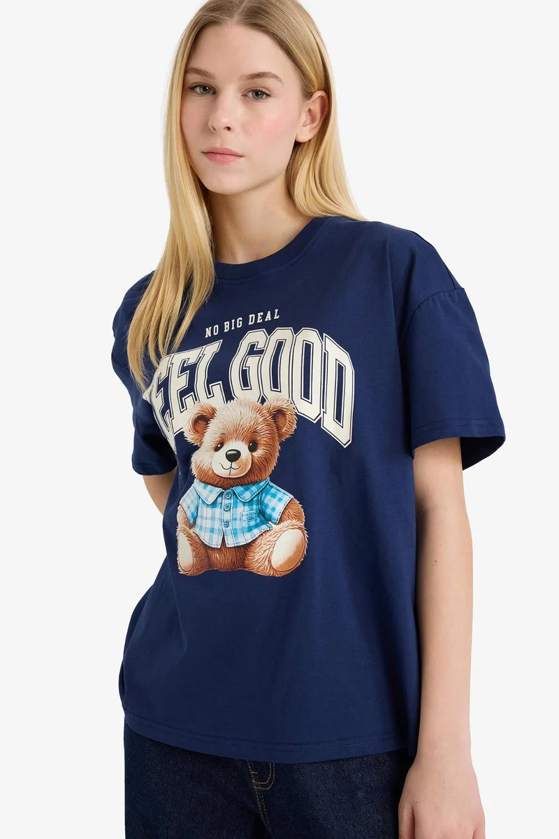 ديفاكتو 100% Cotton Bear Printed Printed Oversize T-Shirt