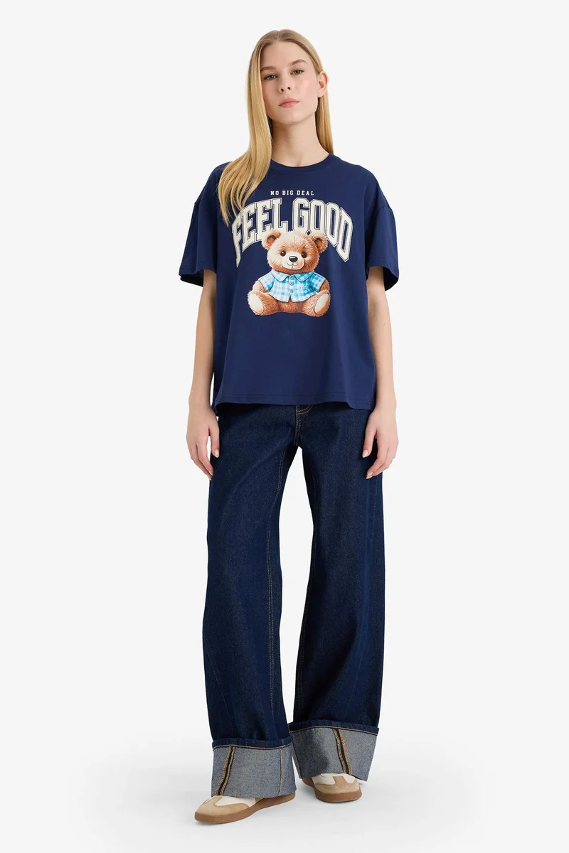 ديفاكتو 100% Cotton Bear Printed Printed Oversize T-Shirt