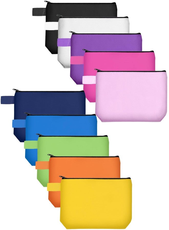 Saintrygo 10 Pieces Canvas Makeup Bags Bulk for Women Travel Cosmetic Organizer Plain Storage Pouch Multi-Purpose Blank Travel Toiletry DIY Craft Bags with Zipper(Bright,9.8 x 5 x 2 Inch) - Image 1