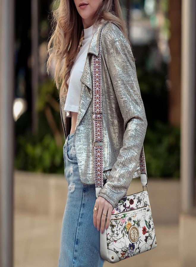 Dasein Crossbody Purses for Women Trendy Multi Pockets Shoulder Bag Medium Handbags with Guitar Strap (White Floral) - Image 2