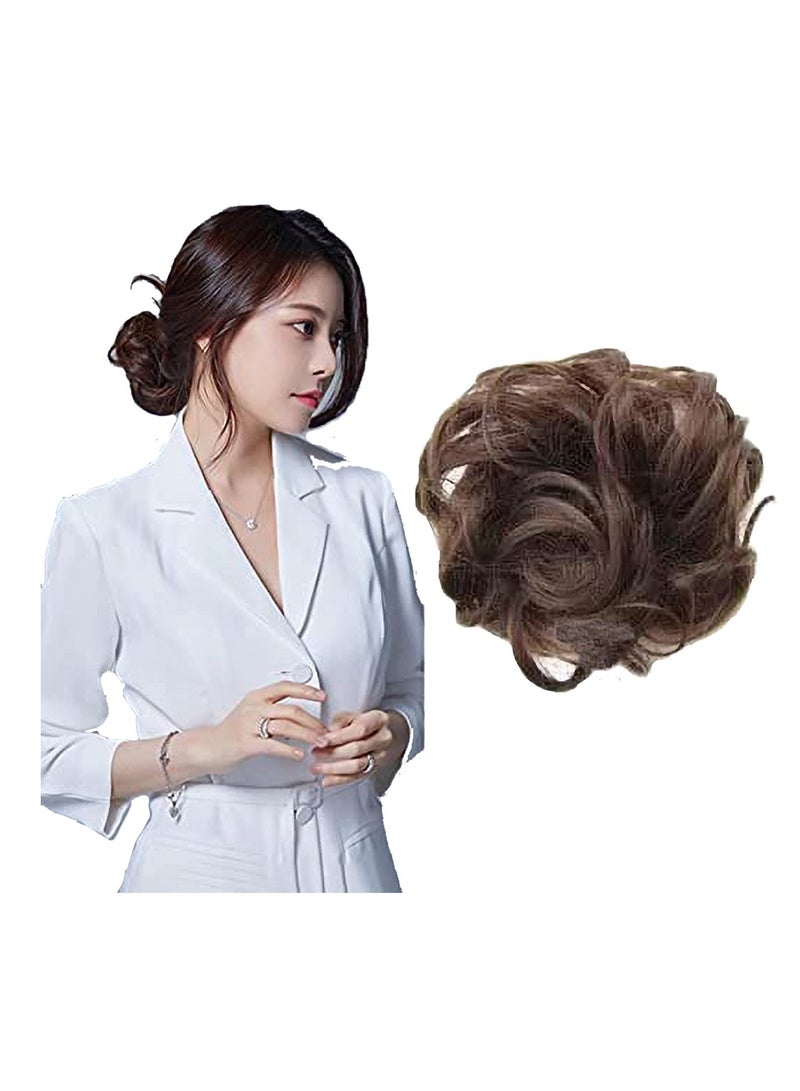 إستيل كعكة شعر فوضوية مع شريط مطاطي مرن وصلات شعر على شكل ذيل حصان أوبدو شينيون دونات على شكل ذيل حصان، شعر صناعي أشعث للنساء (اللون رقم 8) - Image 2