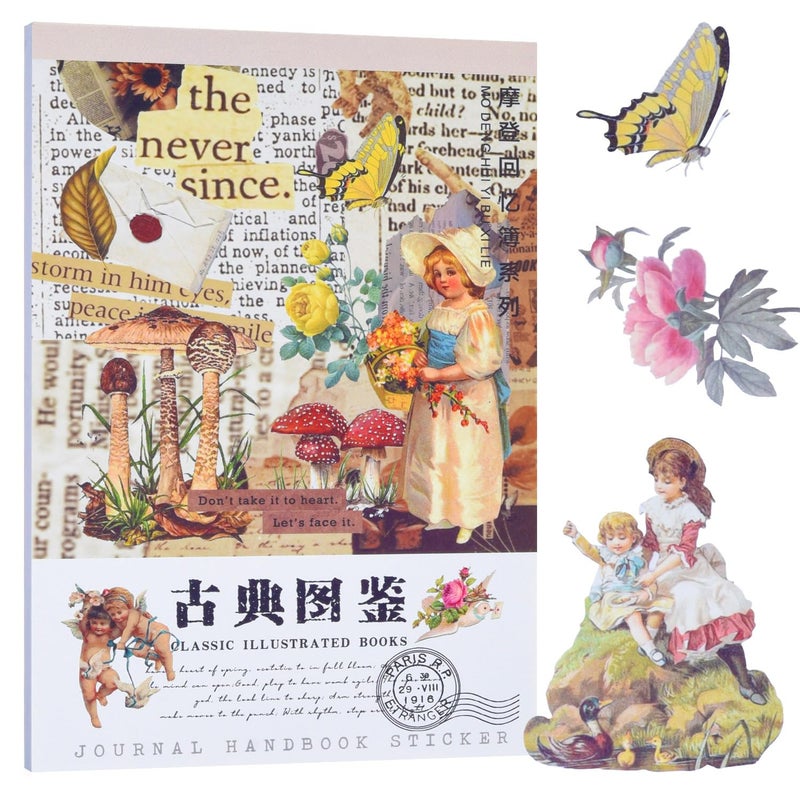 SKIONCE Vintage Scrapbook Washi Stickers Book for Art Journaing & Scrapbooking Supplies,Junk Journal Bullet Journals Botanical Stickers Craft Aesthetic Cottagecore Collage Album - Image 1