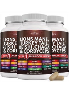 New Age Lions Mane 3000mg 20in1 Mushroom Supplement with Turkey Tail 2000mg Reishi 1000mg Cordyceps Chaga 1000mg with Marshmallow Root 180 Count  - Image 1