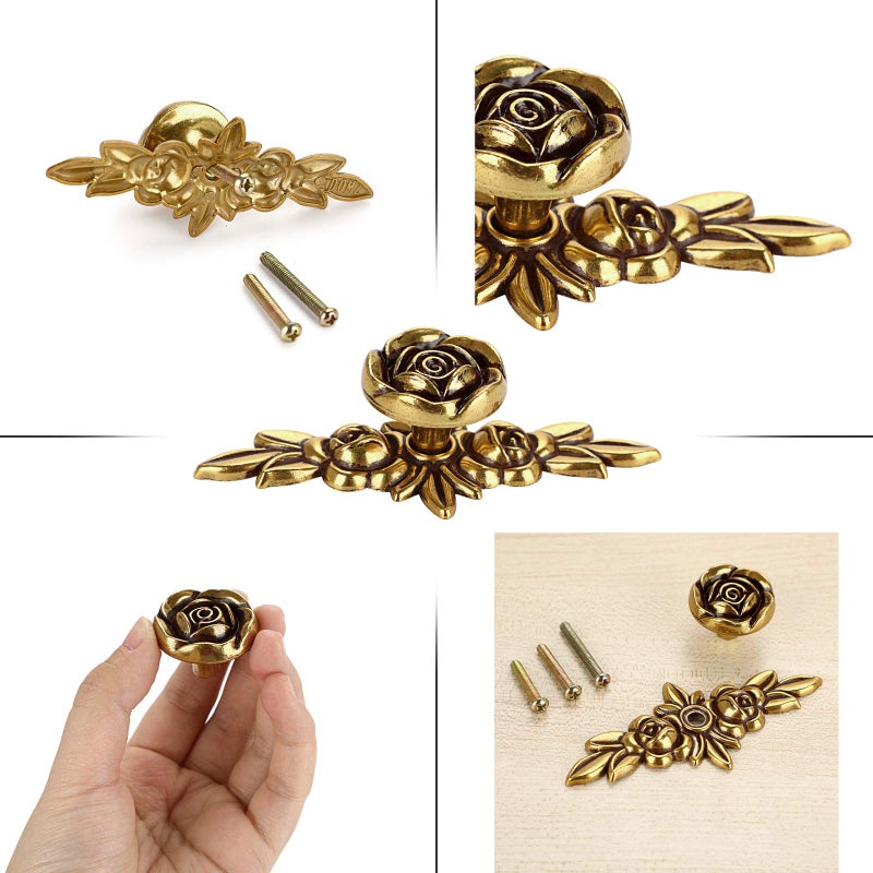 Juxyes Pack Of 5 Euro Rose Decorative Cabinet Knobs With Plate Floral Ivory Drawer Knob Cupboard Door Knobs Ivory White Drawer Pulls Cabinet Handle Knobs For Dresser Cabinet - Image 4