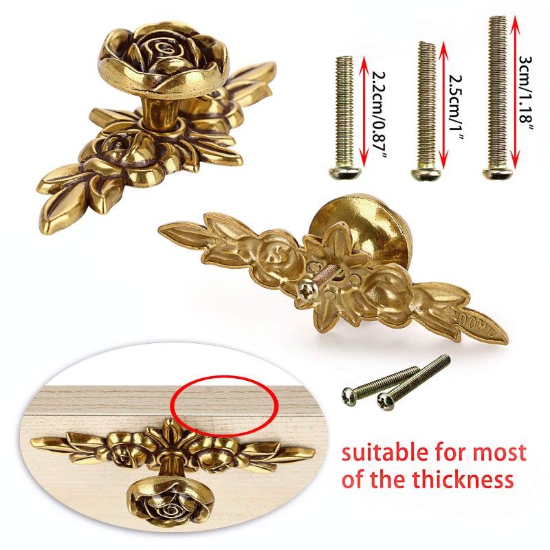 Juxyes Pack Of 5 Euro Rose Decorative Cabinet Knobs With Plate Floral Ivory Drawer Knob Cupboard Door Knobs Ivory White Drawer Pulls Cabinet Handle Knobs For Dresser Cabinet - Image 3