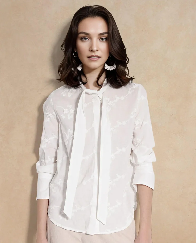 Rareism Women's Embroidered Cotton Shirt