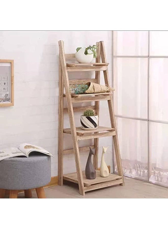 HOME TASTE 3-Tier Solid Wood Ladder Shelf – Natural Foldable Stand for Flowers, Books, Towels & Multipurpose Storage - Image 2