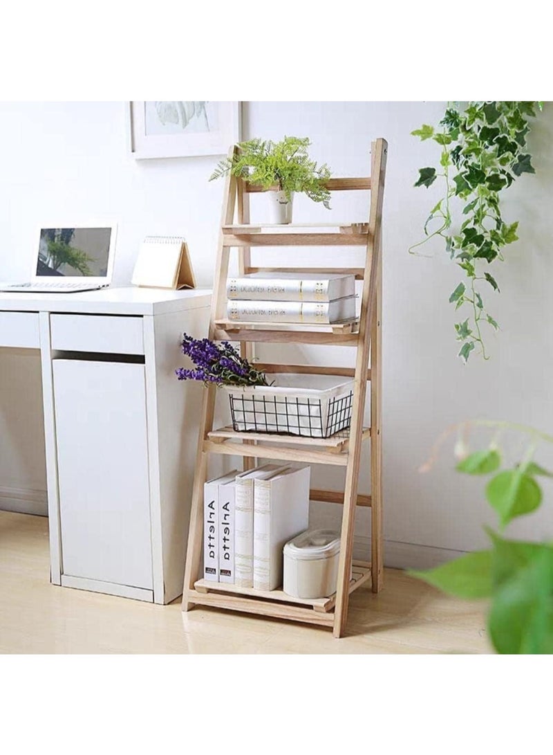 HOME TASTE 3-Tier Solid Wood Ladder Shelf – Natural Foldable Stand for Flowers, Books, Towels & Multipurpose Storage - Image 5