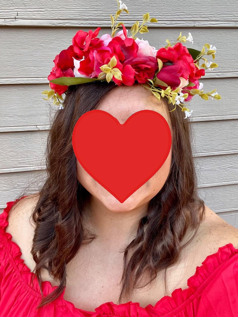 LLinfflr Flower Garland Headband Rose Flower Crown Hair Wreath Floral Halo Headpiece Boho with Ribbon Wedding Party Photos Red - Image 5