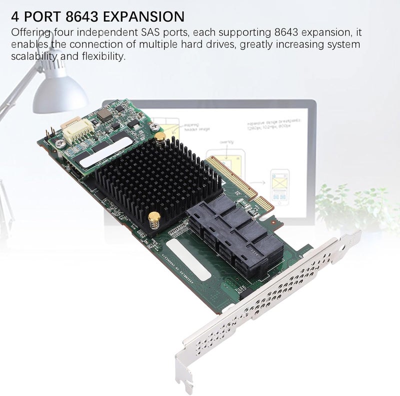 Zunate 71605 SAS RAID Controller Card 1GB Cache 6Gb / s PCIe X8 High Speed with 4-Port 8643 Expansion High Performance Array Card for Server Storage and Data Centers - Image 4