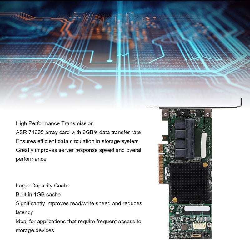 Zunate 71605 SAS RAID Controller Card 1GB Cache 6Gb / s PCIe X8 High Speed with 4-Port 8643 Expansion High Performance Array Card for Server Storage and Data Centers - Image 3