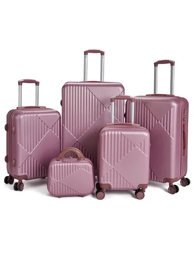 LIMRA Travel Bags From limra it consists of 5 luggage bags with a modern design and a solid rosegold color