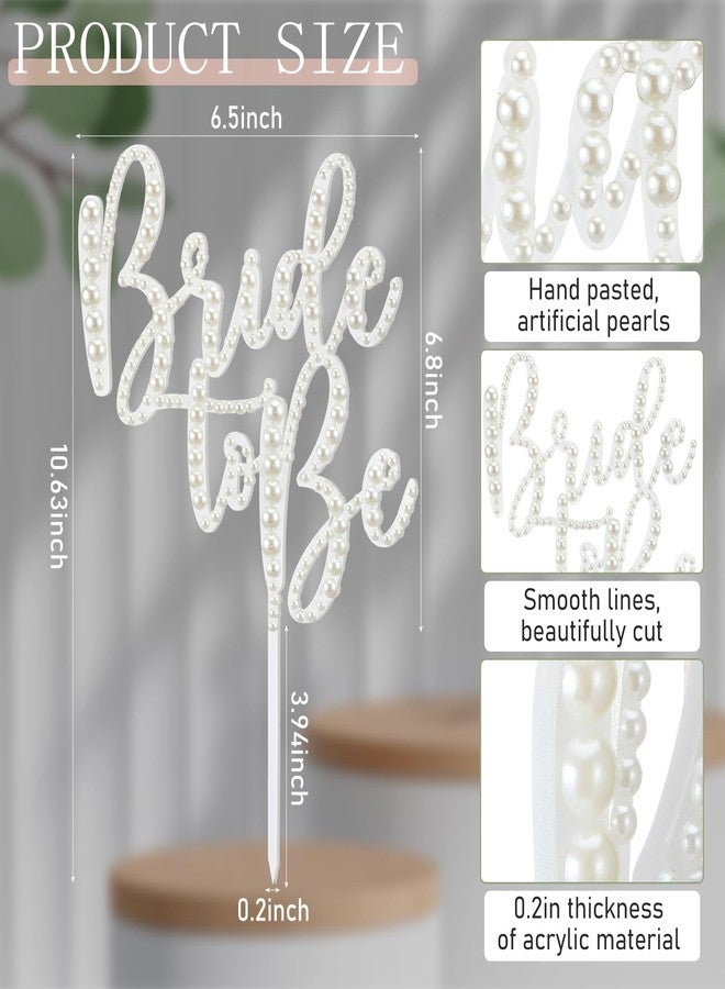 SiliFine Bride to Be Cake Topper Bling Bridal Shower Cake Topper Pearl Acrylic Bridal Shower Decorations for Bride Shower Bachelorette Party 10.7 x 6.5inchs - Image 2